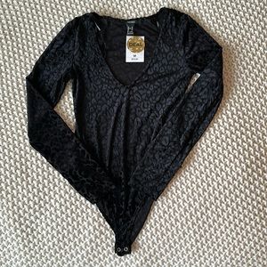Forever 21 black see through leopard body suite